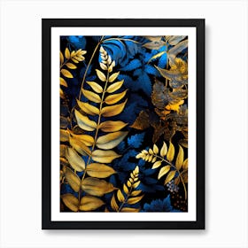 Golden Leaves On A Black Background nature Art Print