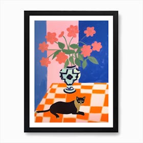 A Painting Of A Still Life Of A Dahlia With A Cat In The Style Of Matisse 2 Art Print