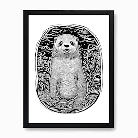 Otter Linocut 1 Art Print
