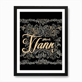 An Elegant Retro Styled Hand Drawn Calligraphy Of The Word Thank You Featuring A Graceful Scrip (7) Art Print