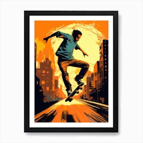 Skateboarding In New York City, United States Drawing 3 Art Print