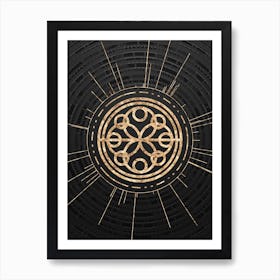 Geometric Glyph Symbol in Gold with Radial Array Lines on Dark Gray n.0027 Art Print