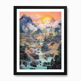 Mountains And Hot Springs Japanese Style Illustration 15 Art Print