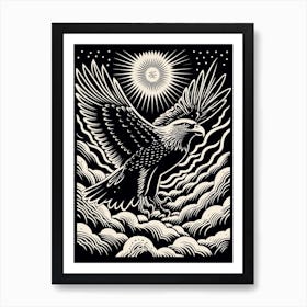 B&W Bird Linocut Golden Eagle 2 Art Print