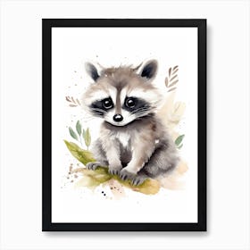 Baby Raccoon Watercolour Nursery 4 Art Print