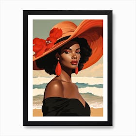Illustration of an African American woman at the beach 139 Art Print