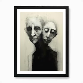 Ink Drawing Portrait Of Two People 6 Art Print