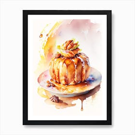 Pecan Sticky Bun Dessert Storybook Watercolour 2 Flower Art Print