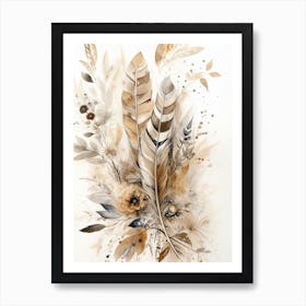 Watercolor Painting Feathers Boho 1 Art Print