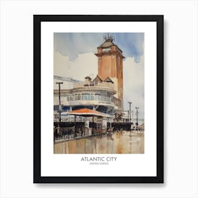 Atlantic City 1 Watercolour Travel Poster Art Print