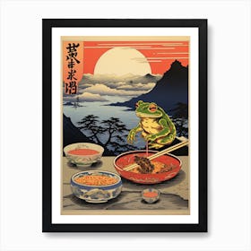 Frog Eating Ramen, Matsumoto Hoji Inspired Japanese Woodblock 3 Art Print