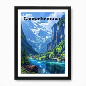 Lauterbrunnen Swiss Alps Digital Travel Art Poster