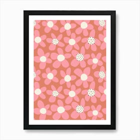 Playful Blooming Flowers Watermelon Pink On Coral Art Print