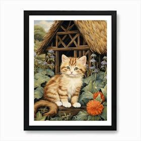 Cute Cats With A Medieval Cottage In The Background 5 Art Print