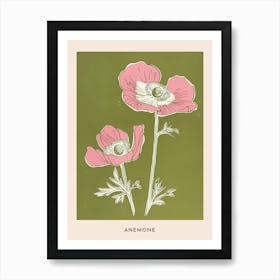 Pink & Green Anemone 1 Flower Poster Art Print