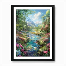 Colourful Fantasy World Along A River Art Print