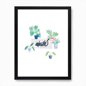 Painted Black Cat On Rug Art Print