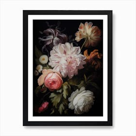 Moody Vintage Floral Painting Art Print