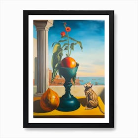 Gladoli With A Cat 4 Dali Surrealism Style Art Print