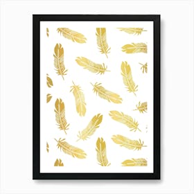 Scattered Western Faux Gold Metallic Gradient Feathers Art Print