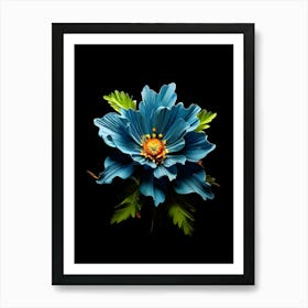 Blue Flower On Black Background Art Print