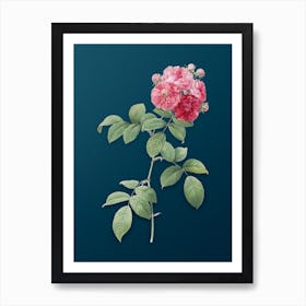 Vintage Seven Sisters Roses Botanical Art on Teal Blue n.0116 Art Print
