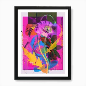 Poppy 1 Neon Flower Collage Art Print