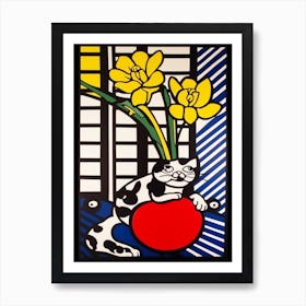 Ranunculus With A Cat 4 Pop Art Style Art Print