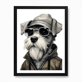 Schnauzer Dog Wearing Glasses Art Print