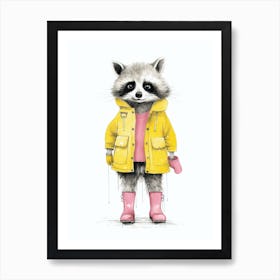 Pink Raccoon Wearing Yellow Boots 4 Art Print
