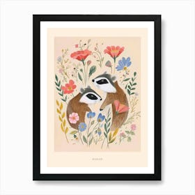 Folksy Floral Animal Drawing Badger Poster Art Print