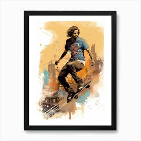 Skateboarding In Athens, Greece Drawing 1 Art Print