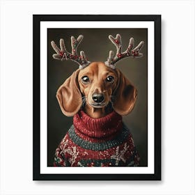 Dachshund In Christmas Jumper Art Print