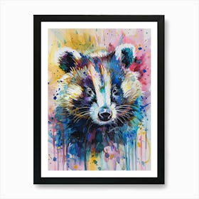 Badger Colourful Watercolour 1 Art Print