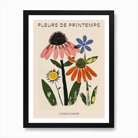 Spring Floral French Poster  Coneflower Art Print