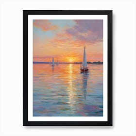 Sailboats At Sunset 12 Art Print