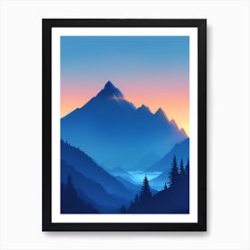 Misty Mountain Background Blue Color Theme Sunset Simple Minimalistic Vector Art Light Color 17 2023102320135982 08dv Ohcc Art Print