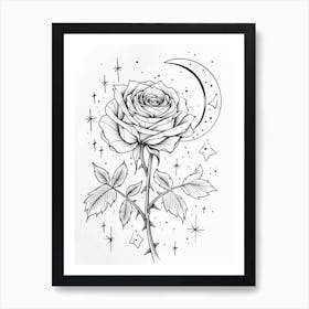 Rose With A Moon Line Drawing 4 Art Print