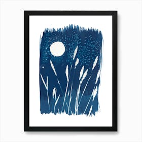 Moon Vintage Cyanotybe Blue Art Print