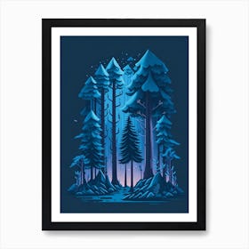 A Fantasy Forest At Night In Blue Theme 82 Art Print