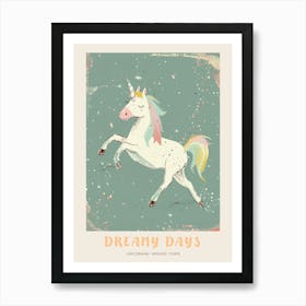 Pastel Unicorn Blue Background 1 Poster Art Print