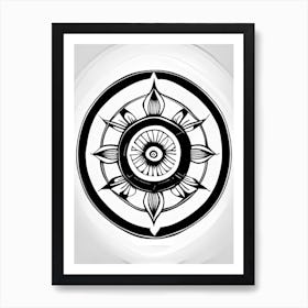 Dharma Wheel, Symbol, Third Eye Simple Black & White Illustration 1 Art Print