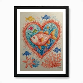 Fish In A Heart 1 Art Print