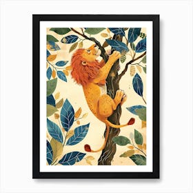 African Lion Climbing A Tree Illustration 2 Art Print