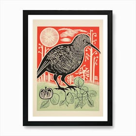 Vintage Bird Linocut Kiwi 7 Art Print