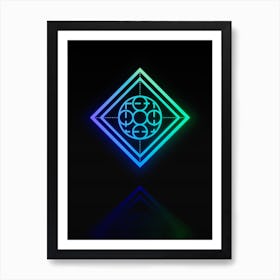 Neon Blue and Green Abstract Geometric Glyph on Black n.0353 Art Print