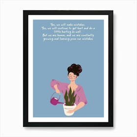 Woman Watering A Plant Art Print