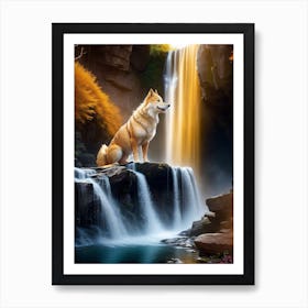 Wolf and The Waterfall Art Print