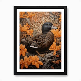 Dark And Moody Botanical Duck 3 Art Print