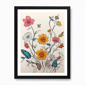 Luckycharms Flowers And Butterflies Art Print